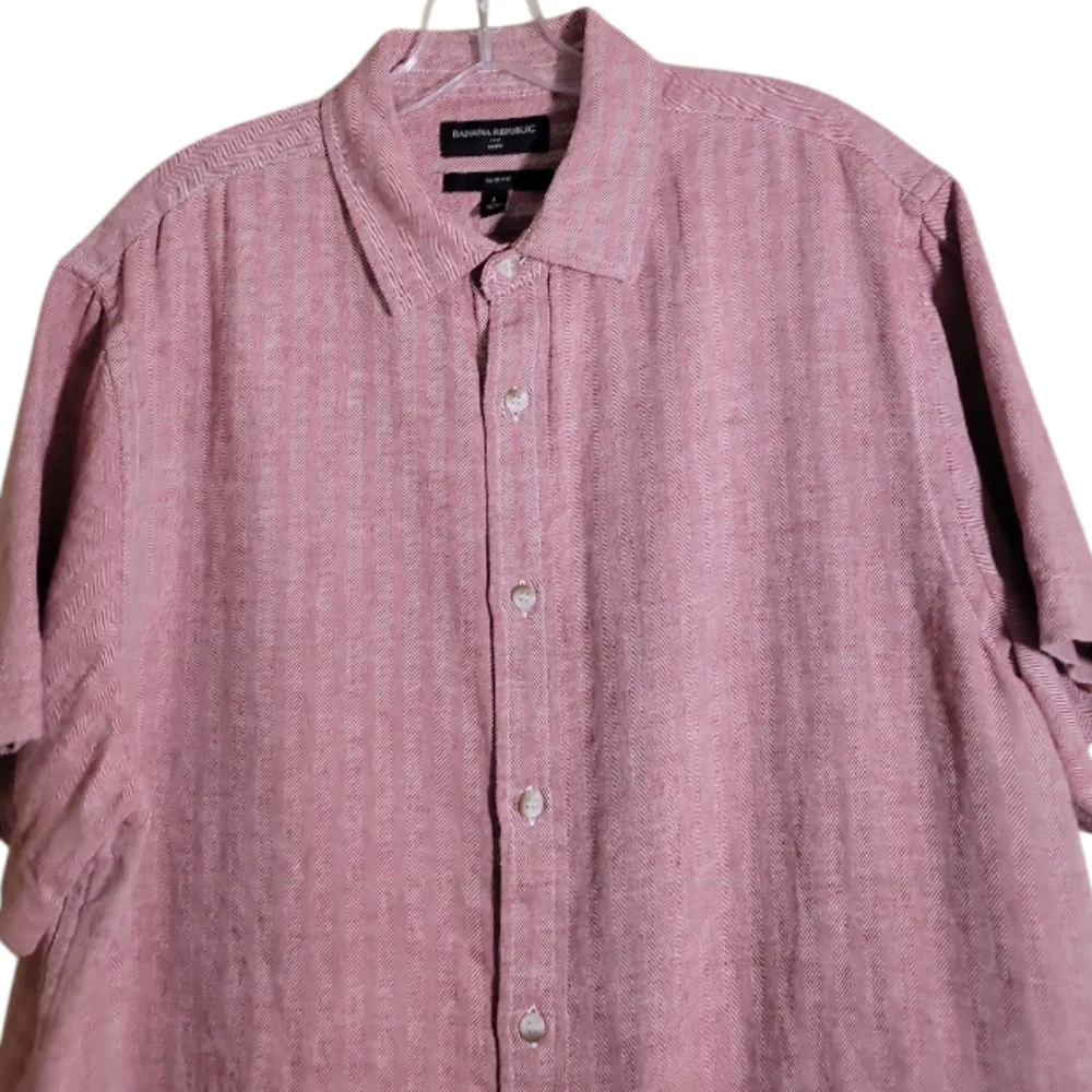 Banana Republic men's linen cotton shirt large red white chevron slim fit